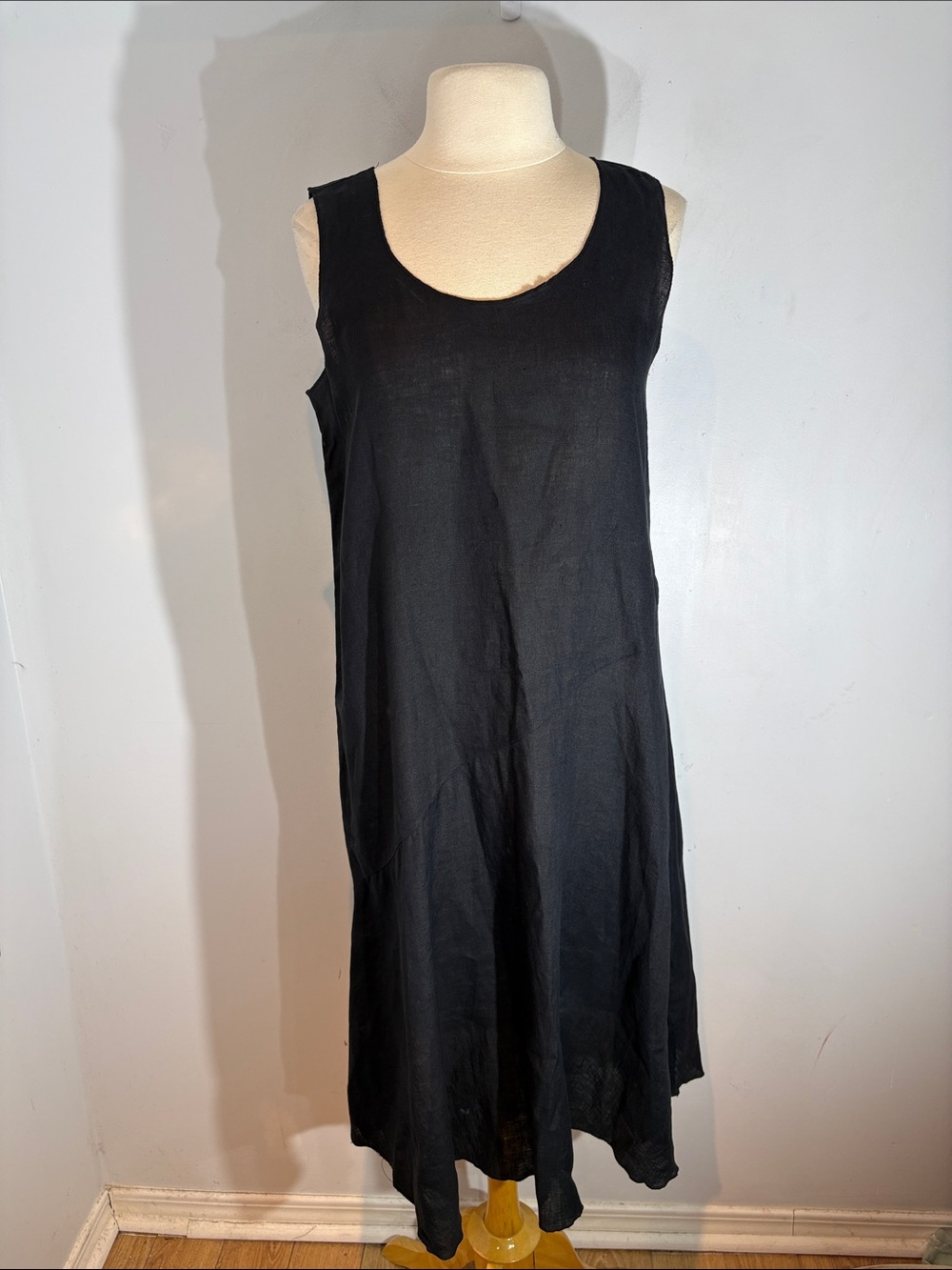 Eileen Fisher Black Organic Linen Sleeveless Midi Dress Size Small